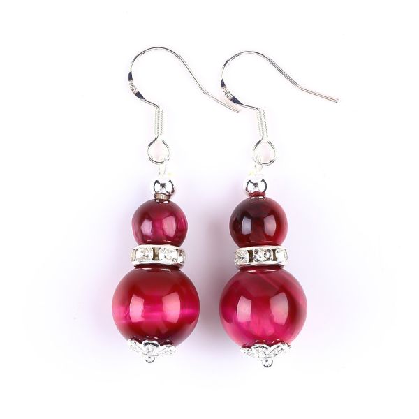 Quality Handmade Crystal Stone Earrings Rose Red Tiger's Eye Gemstone Pendant Beaded Earrings wholesale