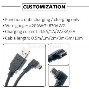 Customization 90 Degree Left Angle USB A Male To MINI 5P USB Cable for PS3