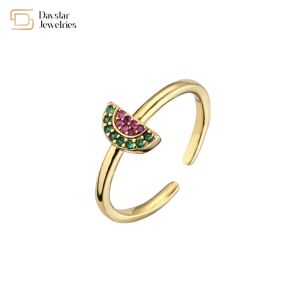 Diamond Zircon Fruit 18K Gold Plated Ring Adjustable Opening Fancy Watermelon