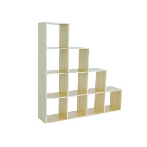 Wooden Layered Storage Shelf for Desktop Organization in Home or Office Space