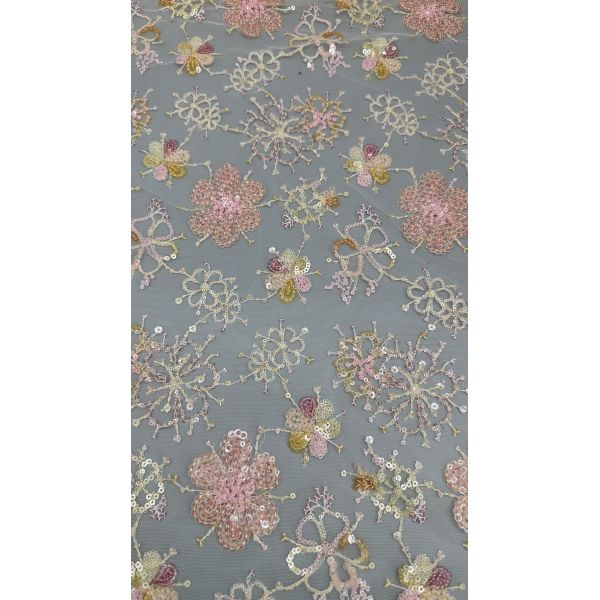 Sequin Embroidered Fabric Leafy Sequin Floral Breathe Sequin Lace Fabric Luxury Occasion Fabric