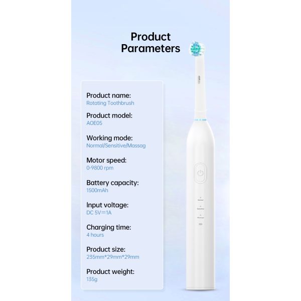 3 Working Modes IPX7 Waterproof Rotating Electric Toothbrush