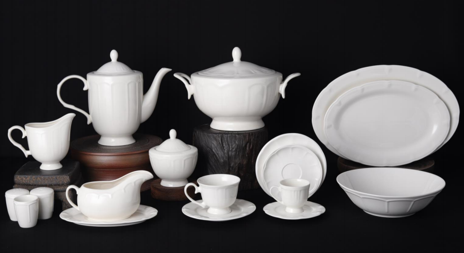 Cheap new bone china - Embossed dinning set white glaze for daily used ceramics for sale
