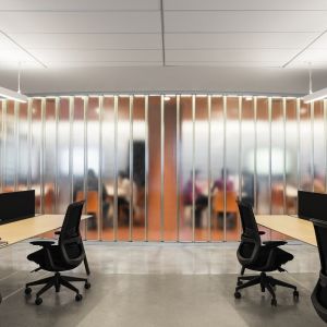 U Shape Tempered Clear Glass Partition Wall With Interlining Drawings Frosted