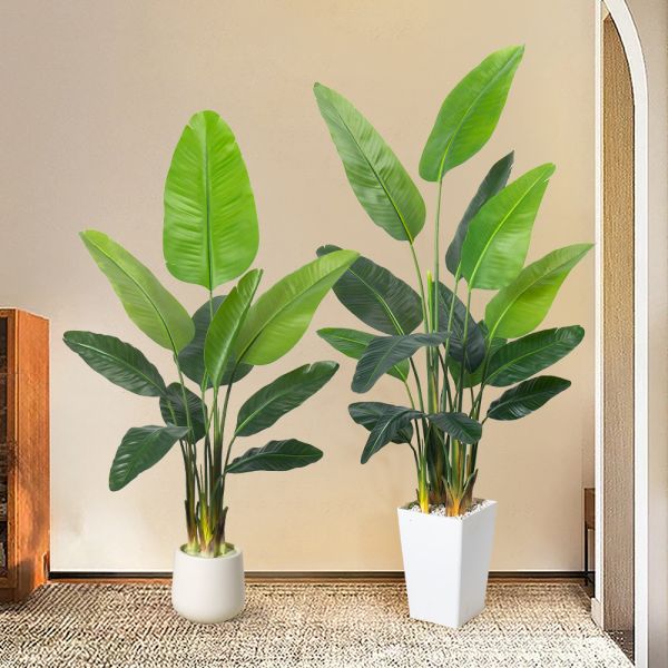 Artificial Bird of Paradise Plant 6.8FT - Luxury Faux Palm Tree in White Planter