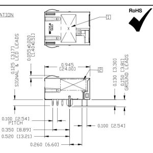 L836-121T-KE 5G Base-T RJ45 Ethernet MagJack Tab Down 1X1 Port With GreenYellow
