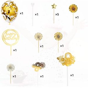 Cake Topper Decoration Set Acrylic Glitter Happy Birthday Cake Topper Confetti