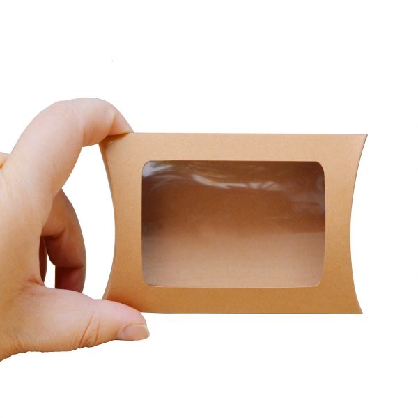 Quality Custom Printed Kraft Paper Pillow Boxes with Window – Eco-Friendly Packaging for Gifts & Retail wholesale
