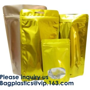 3 Side Seal Metallized Foil Inside Stand Up Zipper Plastic Bags/ Glossy Gold