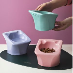 Elevated Food Water Slow Feeder Bowls Ceramic Raised Tilted