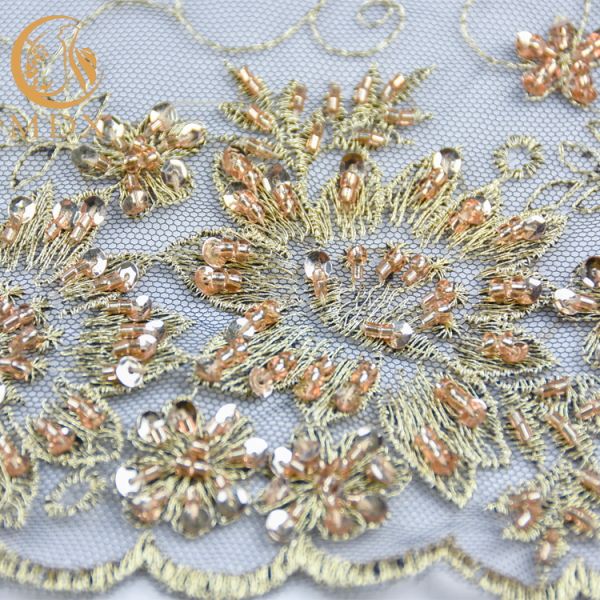 Nigerian Sparkling Sequin Lace Fabric Handmade Sewing Embroidered