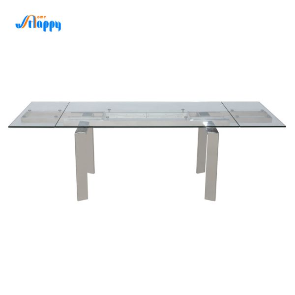 Quality 900mm Width Rectangular Extendable Glass Top Table Easy To Maintain wholesale
