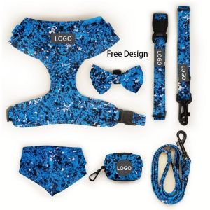 Custom Print Pattern Designer Soft Padded Dog Harness Set with Adjustable Vest