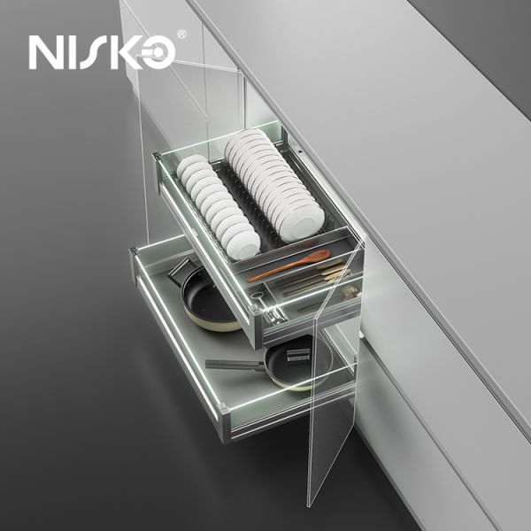 2 Tiers Pull Out Dish Bowl Cabinet Drawer Basket Utensils Storage Organizer with