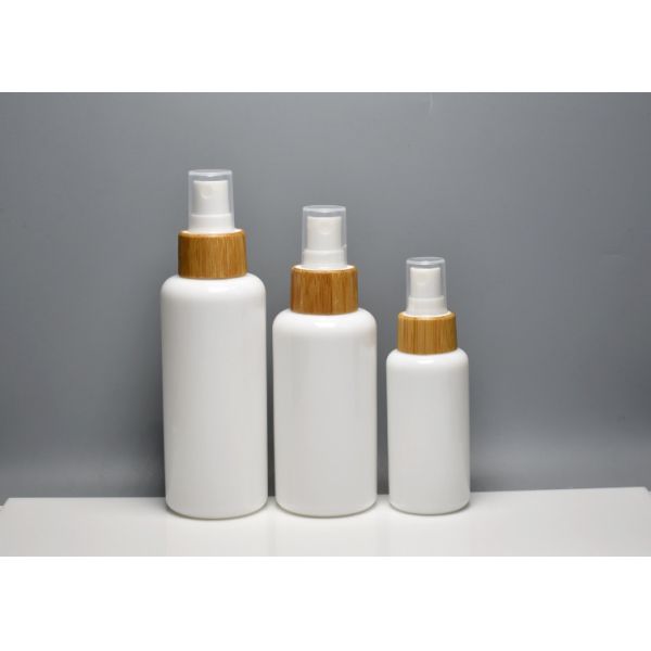 BG-195H-Z, 40ml 100ml 120ml boston round opal glass bottles with bamboo fine