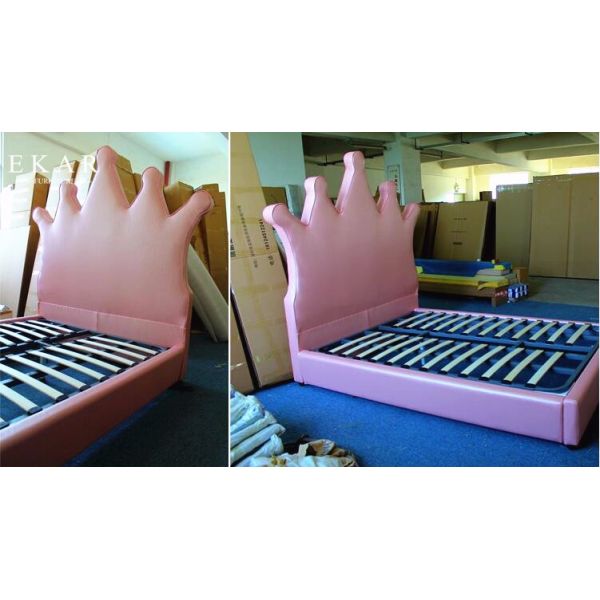 Crown Shaped Headboard High Fabric Bed For Girl