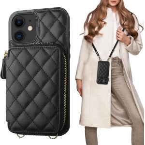 iPhone 12/12 Pro crossbody bag, RFID shielded PU leather strap bracket with card