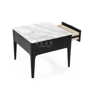 Living Room Elegant Corner Marble End Table With Drawer