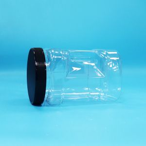 Clear Dried Fruit And Nuts Square PET Plastic Grip Jars With Black Flat Lids