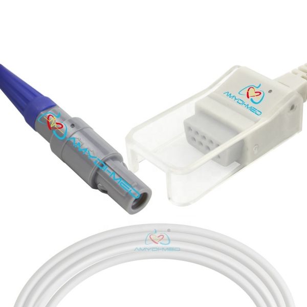 Quality Grey TPU 6 Pin 40 Degree SpO2 Adapter Cable Pulse Oximeter Connector For Mindray PM9000 And Nellcor DB9 wholesale