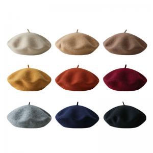 China OEM Embroidery Logo Multicolored Wool Beret Hat For Adults on sale