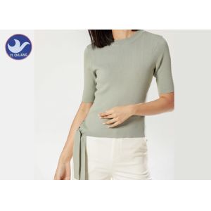 China Half Sleeves Women's Cotton Pullover Sweaters Band Decoration On Welt Top on sale