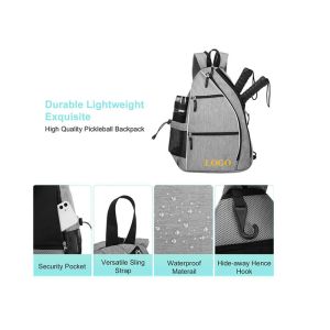 Unisex Black Sling Pickleball Bag With Detachable Shoulder Strap