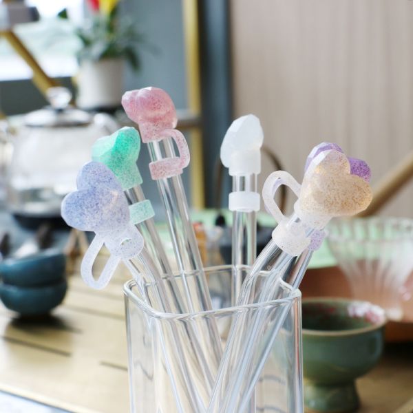 NEW Arrival heart diamond glitter designs Straw Cover Topper 3D 10mm Straw Toppers Hats for tumblers cups glasses