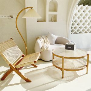 Wooden Floor Lamp Nordic Design Fishing Pleated Fabric Lampshade Classical Floor