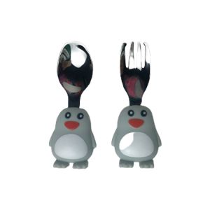 OEM Silicone Baby Feeding Set Penguin Shape Food Grade With Spoon