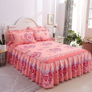 Double Lace Bed Sheets with Bed Skirt Set in National Standards Color Fastness