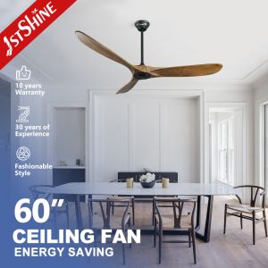 60 Inch Dark Walnut 5 Speed Remote Control 3 Blade Wood Blade DC Ceiling Fan for