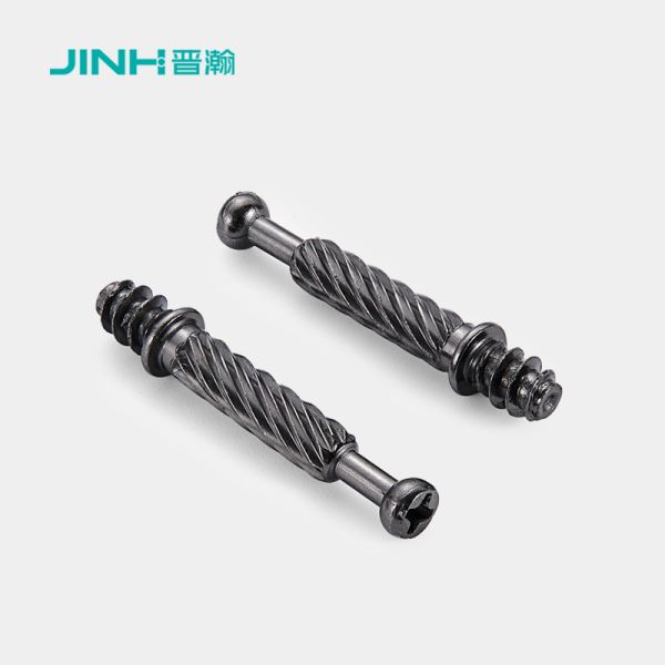 Jh-2167 High Strength Cam Dowel Screw For Furniture Assembly, Cold-Drawn Carbon Steel, Black Nickel Plated, 40mm Length
