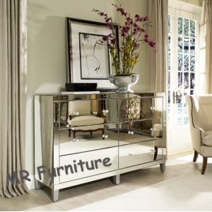 China Full Glass Mirrored Server Buffet , Antique Bedroom Mirrored Glass Sideboard on sale