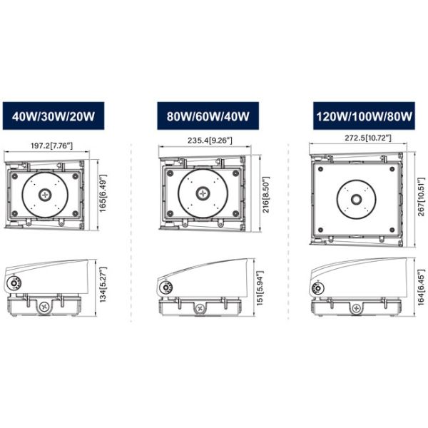 80W 60W 40W LED Wall Pack Light IP65 Waterproof Dimmable 0-10V