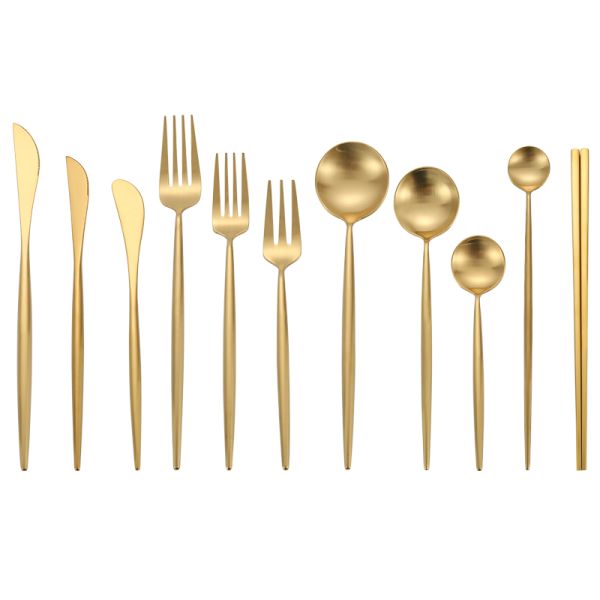 NC099 Matte Gold Stainless Steel Flatware Hotel Tableware Dinnerware le posate Brushing