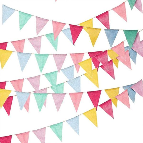 Quality Colorful Burlap Linen Bunting Flags Pennant Banner For Happy Birthday Party wholesale