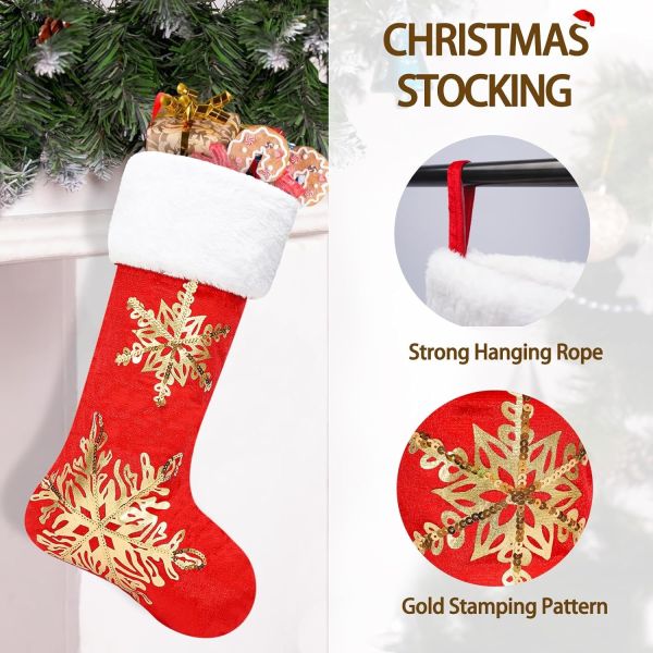 3PC Christmas Stocking,Sequin Hanging Stocking Decorations Christmas Party Family Decor (white)