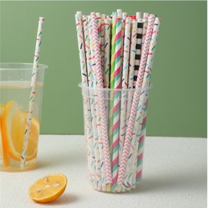 Recyclable Bulk Striped Paper Straws For Decorate Colorful Beverage Packaging
