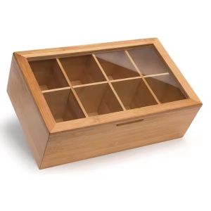 Customized wooden 8-cell storage box Coffee bag tea bag storage box