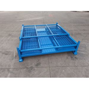 stackable folding steel container with mesh protection In blue color for