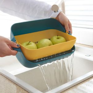 Cheap ODM PP Double Fruit And Vegetable Drain Basket Sustainable Green Yellow for sale