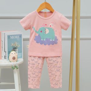 Cheap 5% Spandex Short Sleeve Long Pants Children'S Pajamas Sets Cartoon Pj Set 100cm Height for sale
