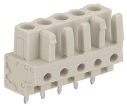Female connector; with straight pins;with 2 locking latches; pin spacing 5 mm /