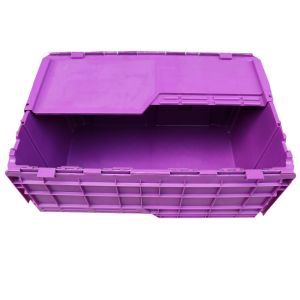 60L Stackable Reusable Plastic Crate with Barcode for Warehouse Logistics