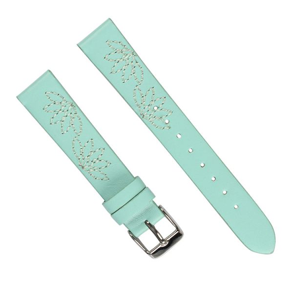 Mint Green 18mm Leather Watch Strap Bands Flower Embroidered