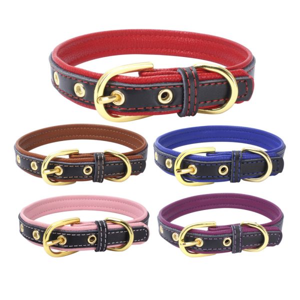 PU Leather Solid Soft Colorful Pet Dog Collar for Small Medium Large Dogs Neck