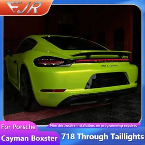 Cheap 16-21 718 Through Tail Lights For Porsche Cayman Boxster Modified With LED Rear Running Lights for sale