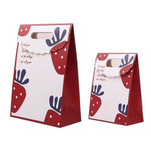 China 130gsm Strawberry Print Present Paper Bags Ivory Board Box 40cm*12cm*30cm on sale
