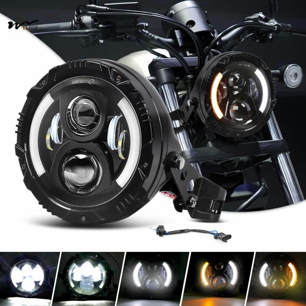Quality Motorcycle Headlights with Housing Bucket 7Inch Round LED DRL and Amber Turn Signals wholesale